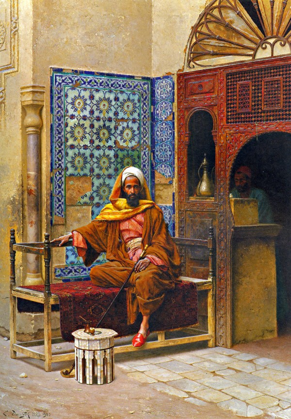 Arab smoking long pipe by Ludwig Deutsch